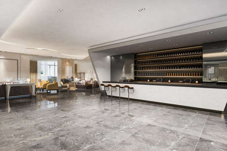 3d rendering loft and luxury hotel lounge with counter