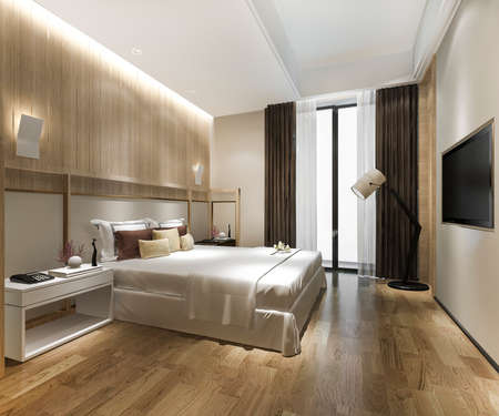 3d rendering luxury classic modern bedroom suite in hotelの写真素材