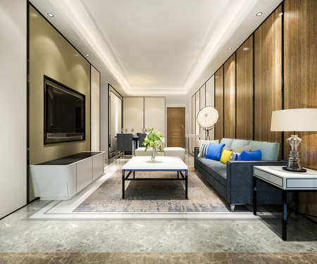 3d rendering modern dining room and kitchen with living room with luxury decorの写真素材
