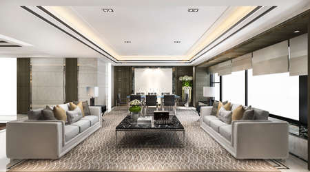 3d rendering classic luxury living room lobby loungeの写真素材