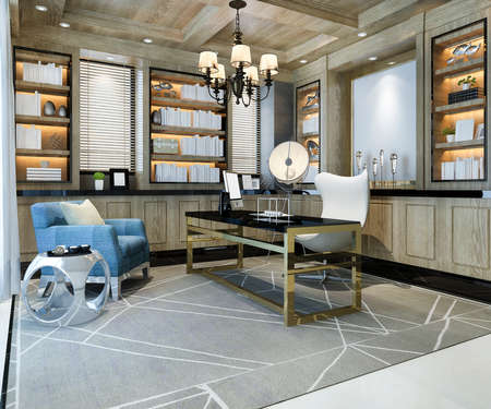 3d rendering classic luxury business meeting and working room with chandelierの写真素材