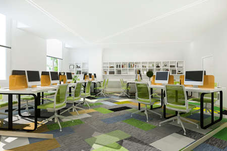 3d rendering green business meeting and working room on office building with bookshelfの写真素材