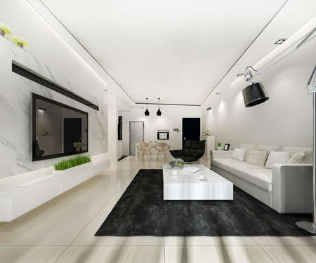 3d rendering scandinavian dining room and kitchen with living room with luxury decorの写真素材