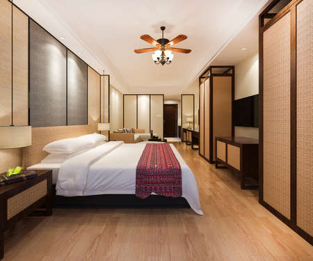3d rendering luxury tropical bedroom suite in resort hotelの写真素材