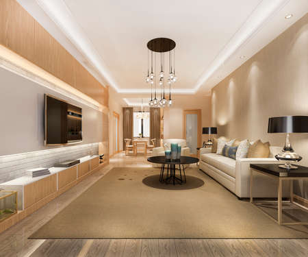 3d rendering loft luxury living room with bookshelf near dining tableの写真素材