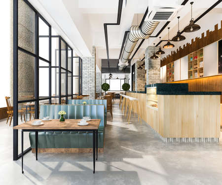 3d rendering loft and luxury hotel reception and cafe lounge restaurantの写真素材