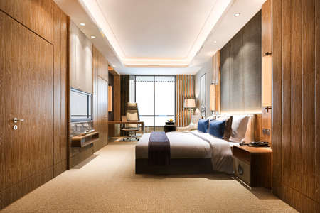 3d rendering luxury classic modern bedroom suite in hotelの写真素材