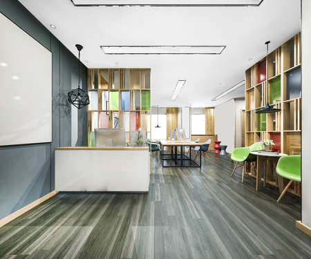 3d rendering modern office reception and libraryの写真素材