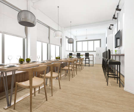 3d rendering loft and luxury hotel reception and cafe lounge restaurantの写真素材