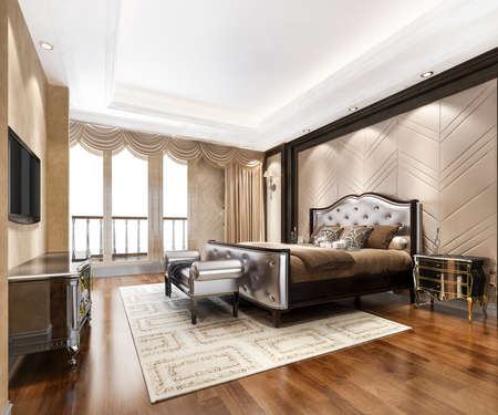 3d rendering luxury classic modern bedroom suite in hotelの写真素材