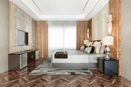 3d rendering luxury classic modern bedroom suite in hotelの写真素材