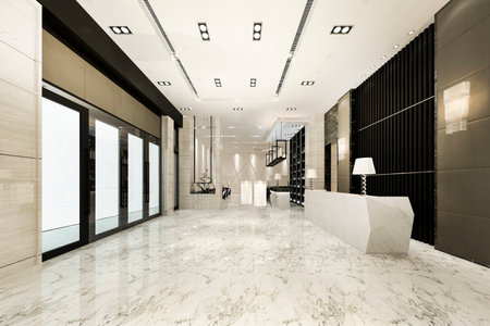 3d rendering modern luxury hotel and office reception and lounge with meeting room chairの写真素材