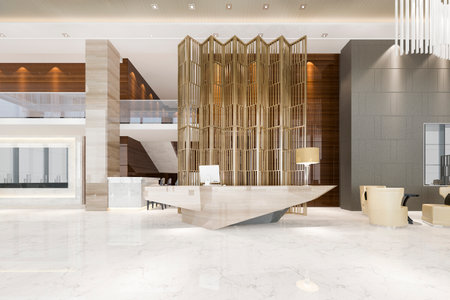 3d rendering modern luxury hotel and office reception and lounge with meeting room chairの素材 [FY310161407936]