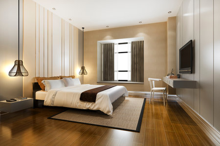 3d rendering luxury classic modern bedroom suite in hotelの写真素材