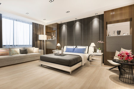 3d rendering luxury classic modern bedroom suite in hotelの写真素材