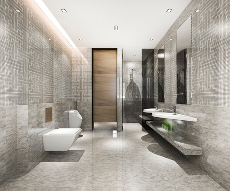 3d rendering classic modern bathroom with luxury tile decorの写真素材