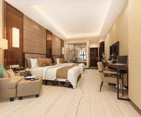 3d rendering modern luxury bedroom suite and bathroomの写真素材