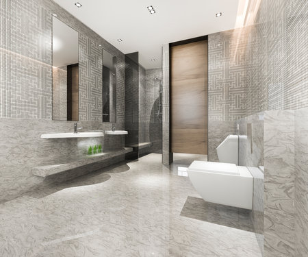 3d rendering classic modern bathroom with luxury tile decorの写真素材
