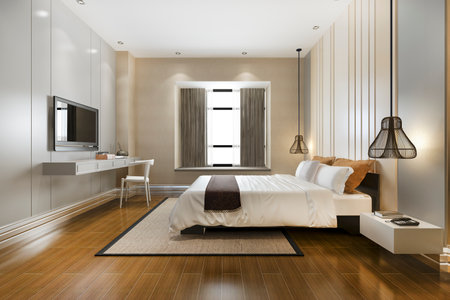 3d rendering luxury classic modern bedroom suite in hotelの写真素材