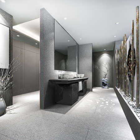 3d rendering stone and modern tile public toiletの写真素材