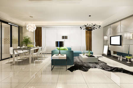 3d rendering modern dining room and living room with luxury decorの写真素材