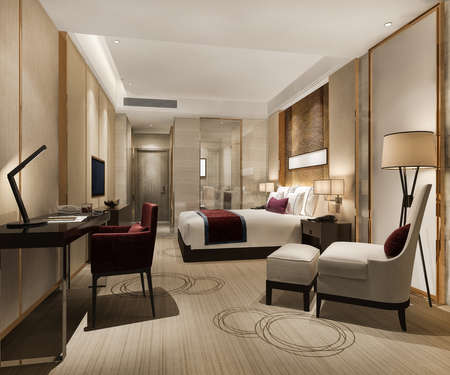 3d rendering modern luxury bedroom suite and bathroomの写真素材
