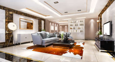 3d rendering modern dining room and living room with luxury decorの写真素材