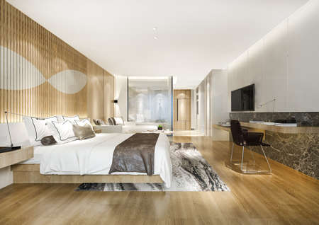 3d rendering modern luxury bedroom suite and bathroomの写真素材