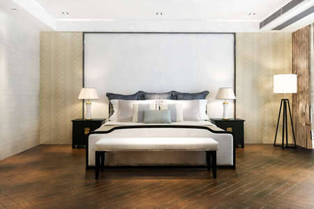 3d rendering vintage minimal bedroom suite in hotel with tvの写真素材