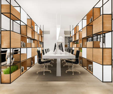 3d rendering business meeting and working room on office buildingの写真素材
