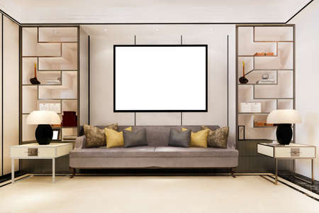 3d rendering mock up frame with beautiful classic sofaの写真素材