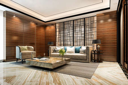 3d rendering luxury classic wall in living room and lobby hall in hotelの写真素材