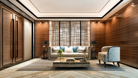 3d rendering luxury classic wall in living room and lobby hall in hotelの写真素材