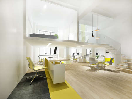 3d rendering business meeting and yellow working room with stairの写真素材