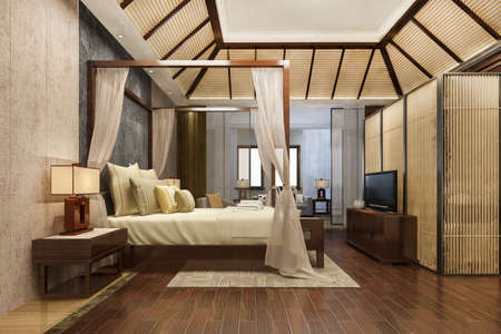 3d rendering luxury tropical bedroom suite in resort hotel and resortの写真素材