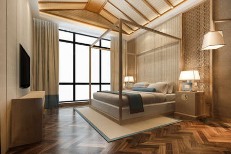 3d rendering luxury tropical bedroom suite in resort hotel and resortの写真素材