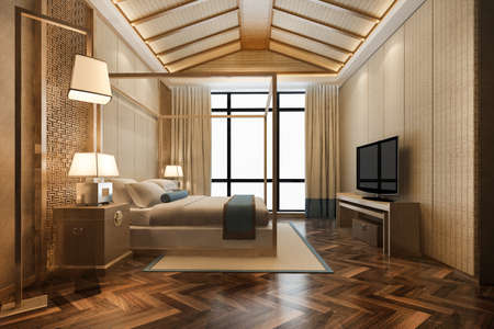 3d rendering luxury tropical bedroom suite in resort hotel and resortの写真素材