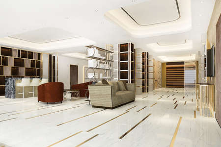 3d rendering modern luxury hotel and office reception and meeting loungeの写真素材
