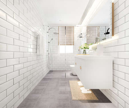 3d rendering modern design and marble tile toilet and bathroomの写真素材