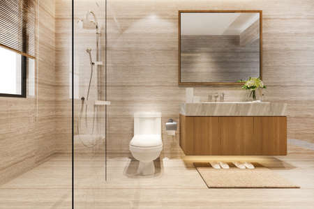 3d rendering modern design and marble tile toilet and bathroomの写真素材