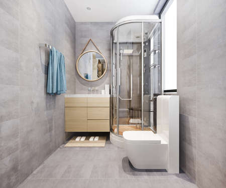 3d rendering modern design and marble tile toilet and bathroomの写真素材