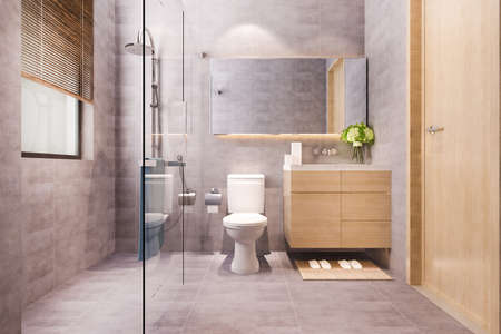 3d rendering modern design and marble tile toilet and bathroomの写真素材