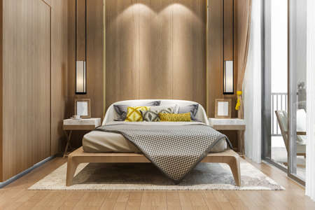 3d rendering beautiful comtemporary luxury bedroom suite in hotel with tvの写真素材