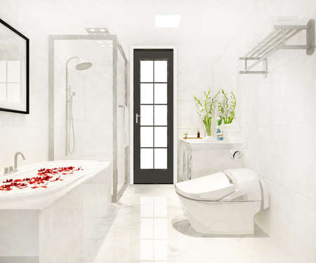 3d rendering modern design and marble tile toilet and bathroomの写真素材