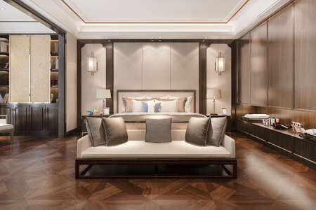 3d rendering beautiful comtemporary luxury bedroom suite in hotel with tvの写真素材