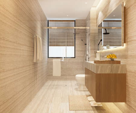 3d rendering modern design and marble tile toilet and bathroomの写真素材
