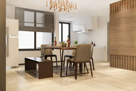 3d rendering dining room and kitchen with luxury decorの写真素材