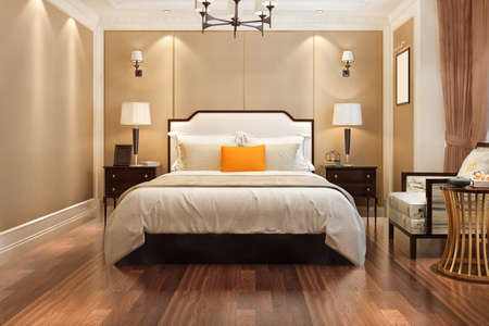 3d rendering beautiful comtemporary luxury bedroom suite in hotel with tvの写真素材