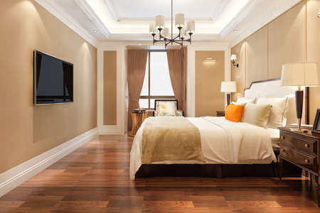3d rendering beautiful comtemporary luxury bedroom suite in hotel with tvの写真素材