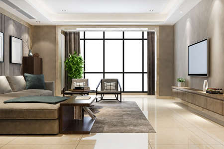 3d rendering luxury and modern living room with good design leather sofaの写真素材